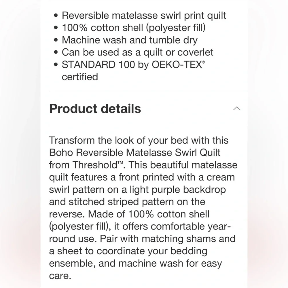 THRESHOLD NWT boho reversible matalesse swirl print quilt -purple -full/queen